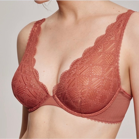 luvette Other - NEW Luvlette Deeply Desired V-Neck Lace Push-Up Bra Size 40C in Redwood